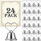 24 Pcs Table Number Holders Place Card Holders for Table 2 Inch Ring Clip Bell Number Holder Metal Picture Holder for Wedding Christmas Restaurant Home Photo Office Memo(Silver,Heart)