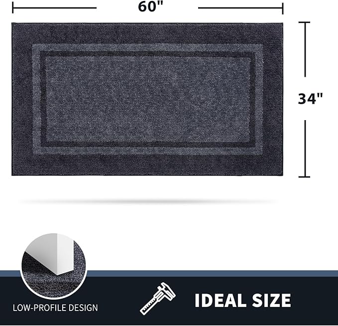 PURRUGS Dirt Trapping Door Mat 34" x 60", Non-Slip/Skid Machine Washable Entryway Rug, Shoes Scraper, Area Rug, Super Absorbent Welcome Mat for Muddy Wet Shoes and Paws, Bluish Grey & Charcoal