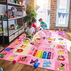 Kids Rugs for Playroom Bedroom Classroom Nursery, Non-Slip and Washable Rugs for Children Toddlers Girls, Educational and Fun Rug Carpets with ABC Alphabet Animals Shapes, 4x6, Pink
