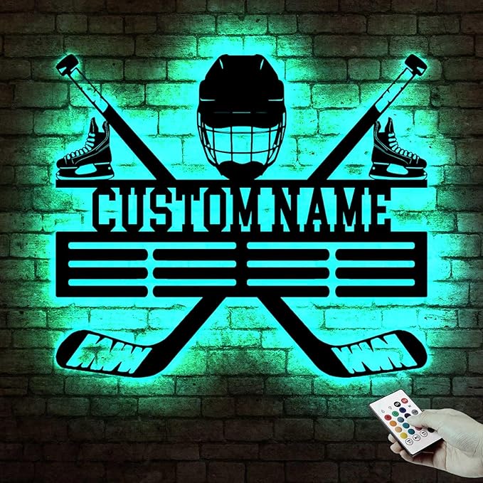 Custom Hockey LED Wall Sign - Personalized Skate & Goalie Mask Neon Light Custom Name Sign, Hockey Decor for Boys Room, Man Cave, Locker Room, Players, Coaches, Sports Fans
