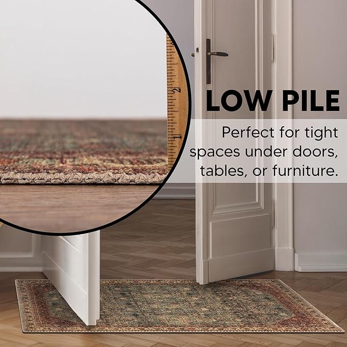 Keen Home Design 2x3 Rug - Machine Washable Entry Rug with Non-Slip Backing, Ideal for Enteryway, Kitchen, Bathroom, Laundry Room - Vintage, Easy Clean, Durable, Low Pile Rug - (2' x 3')