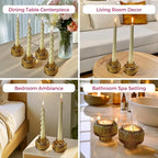 Kate Aspen Taper Candle Holders for Candlesticks, Ribbed Glass Gold Candle Holders Set of 4, Retro Candlestick Stand Decor, Votive Candle Holder Decor Accents for Holiday & Home Decoration Styling