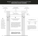 MODE Industrial Room Darkening Collection 1 1/8” diameter Industrial Curtain Rod Set with Steel Wall Mounted Expandable Curtain Rod, Blocks Light, Fits 36” to 72” Windows, Graphite