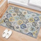 Lahome Moroccan Trellis Kitchen Rugs Non Slip Washable, 2x3 Rugs for Entryway Bathroom, Non-Slip Indoor Door Mat Ultra-Thin, Small Oriental Throw Carpet for Bedroom Entry, Yellow/Aqua