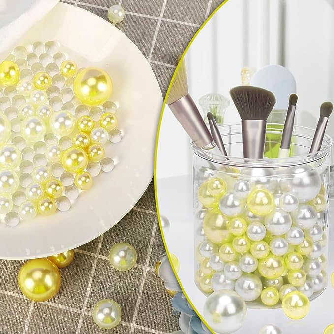 Yellow Vase Filler | 150PCS Pearls Bead for Centerpieces Vases | 8/14/20 mm No Hole Beads, Fake Pearls for Wedding Birthday Easter Theme Party Table Centerpieces Decor