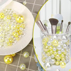 Yellow Vase Filler | 150PCS Pearls Bead for Centerpieces Vases | 8/14/20 mm No Hole Beads, Fake Pearls for Wedding Birthday Easter Theme Party Table Centerpieces Decor