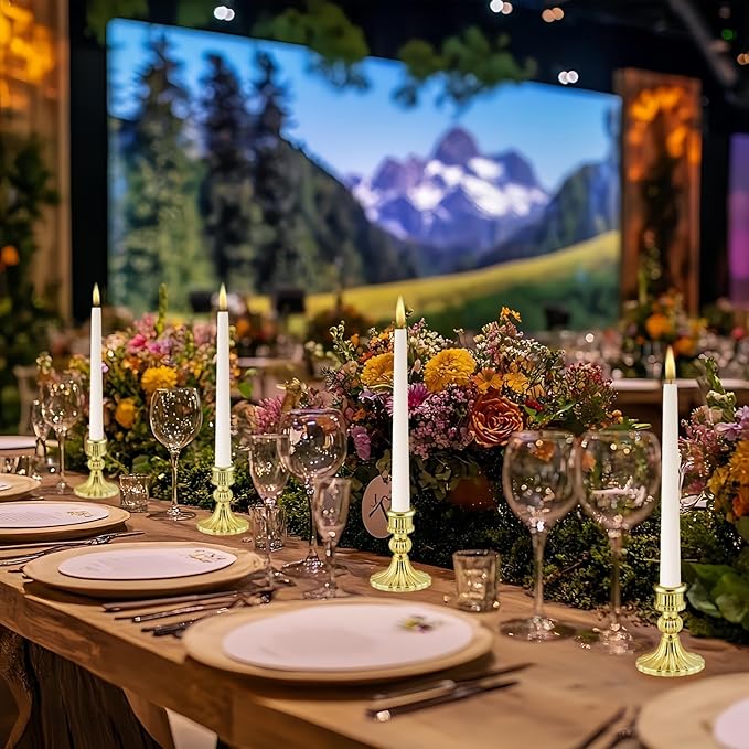 Glass Candlestick Holder,Striped Taper Candle Holders,Set of 6 Candle Stand for Table Centerpieces, Home Decor,Weddings,Festival and Parties (Gold Stripe)