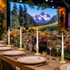 Glass Candlestick Holder,Striped Taper Candle Holders,Set of 6 Candle Stand for Table Centerpieces, Home Decor,Weddings,Festival and Parties (Gold Stripe)