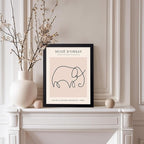 Poster Master Vintage Poster - Retro One Line Elephant Drawing Print - Elephant Art - Minimal Gift for Men, Women, Animal Lover - Abstract Wall Decor for Home, Office, 11x14 Black Framed