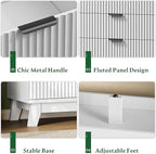 Fluted Dresser with 9 Drawers, 63" Wide Modern Chest of Drawers with Metal Handle, Wooden Dresser TV Stand, Wood Closet Clothes Storage Organizer for Bedroom, Living Room, Hallway, Solid White