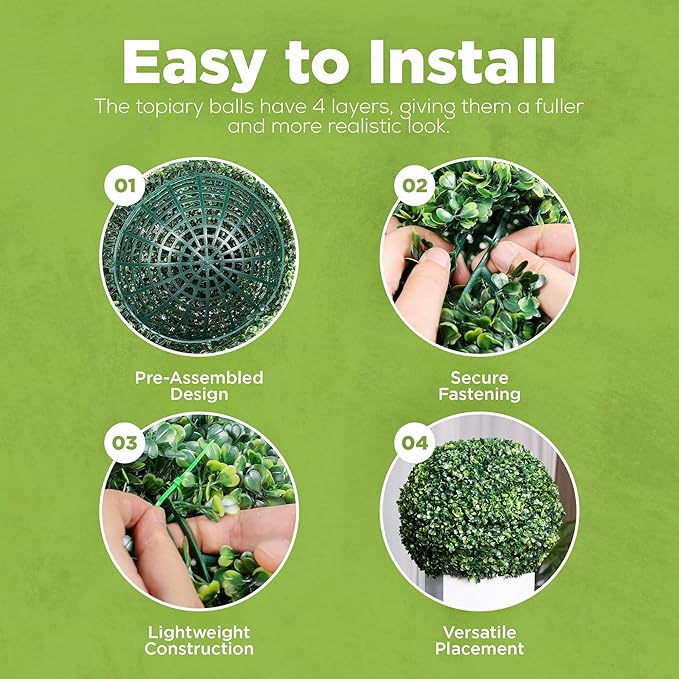 DRAY Premium 16.14" Faux Boxwood Balls – Set of 2 Artificial Topiary Spheres for Outdoor & Indoor Use – Realistic, UV-Resistant, Weatherproof Decorative Greenery – Check Measurements