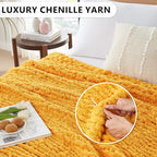L'AGRATY Chunky Knit Throw Blanket - 40x50: 100% Hand-Knitted Chenile Crochet Blanket For Home Decor (Mustard Yellow)