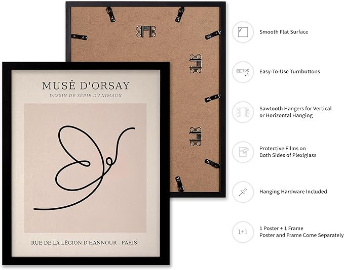 Poster Master Vintage Poster - Retro One Line Butterfly Drawing Print - Butterfly Line Art - Minimal Gift for Him, Her, Animal Lover - Abstract Decor for Home, Office, 8x10 Black Framed