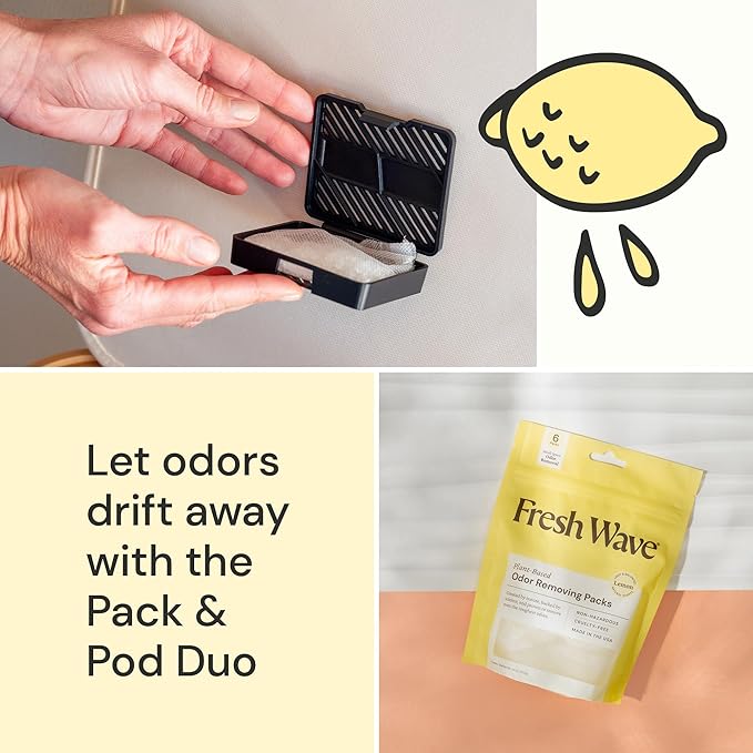 Fresh Wave Lemon Odor Eliminating & Deodorizing Packs | Bag of 6 & Fresh Pod Case | Safer Odor Relief for Small Spaces | Natural Plant-Based Odor Eliminator | Odor Absorbers for Home