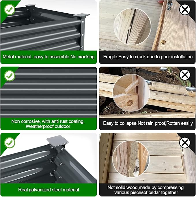 Land Guard Galvanized Raised Garden Bed with Legs, 48×24×32in Large Metal Elevated Raised Planter Box with Drainage Holes for Backyard, Patio, Balcony, 400lb Capacity(Grey)……