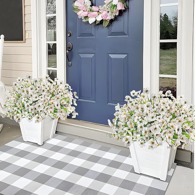 Krissing 48 Bundles Outdoor Artificial Flowers UV Resistant Fake Silk Flowers Faux Plastic Plants Outside Garden Porch Window Box Summer Decoration (White)