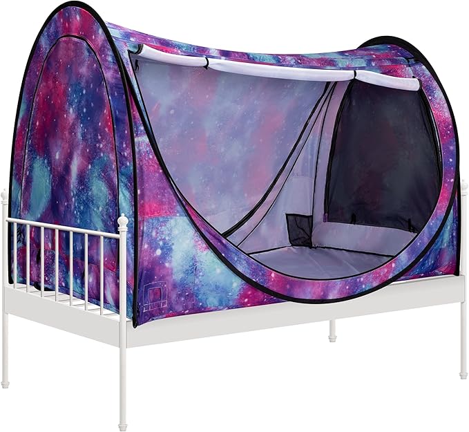 VIVOHOME Pop-Up Bed Tent Twin Size, Privacy Bed Canopy with 4 Doors and Mosquito Mesh, Breathable Sleeping Tent with Light Starry Sky Pattern for Kids and Adults