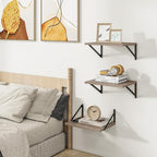 Heimlove Deep Floating Shelves for Wall, 12 Inch Deep Floating Shelves Set of 3, 16W x 12D Wood Wall Shelves, Wide Wood Shelves with Metal Bracket for Living Room, Kitchen, Office, Bedroom - Grey