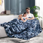 Cozy Bliss Faux Fur Throw Blanket for Couch, Fuzzy Soft Plush Thick Bubble Blanket for Sofa Bedroom Living Room, 108 * 90 Inches Tie Dye Blue