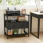 27 Inch Wide Night Stand with Charging Station, Wood Nightstand with Open Shelf, Large Drawer Bedside Table for Living Room/Bedroom/Office (Black)