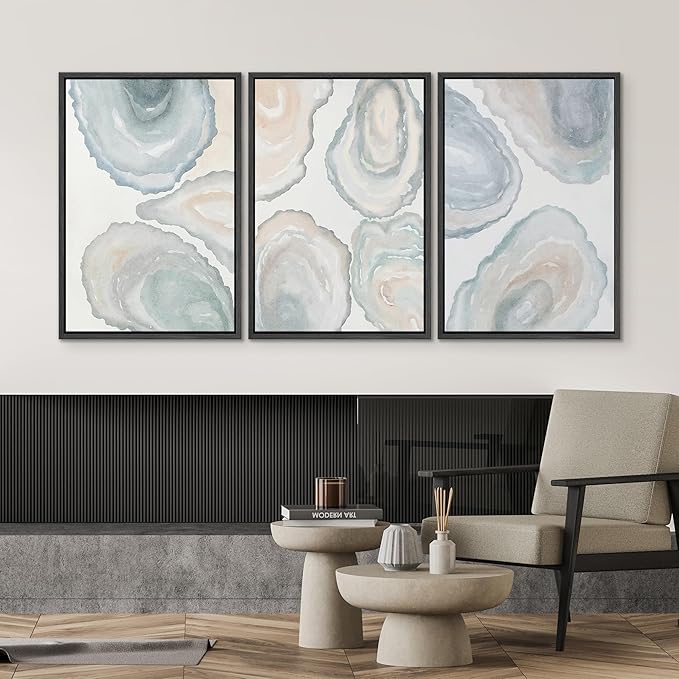 SIGNWIN Framed Canvas Print Wall Art Abstract Geode Soft Pastel Agate Slice Photography Modern Art Minimalist Black and White for Living Room, Bedroom, Office - 16"x24"x3 Black