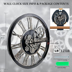 Large Wall Clock, Clocks for Living Room Decor Oversized 30 Inch Wall Decor Farmhouse Vintage Rustic Industrial Roman Big Chic Home Decor Wall Clock for House Bedroom Office, Moving Gears Clock