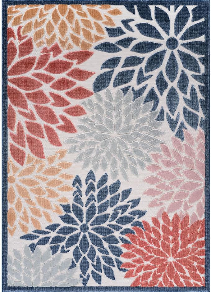 Beverly Rug Outdoor Rug 9x12 Large Modern Floral Tropical Area Rugs for Indoor and Outdoor Patio Easy to Clean Non Shedding Living Room Porch Garden Washable Outside Carpet (9 x 12 Multicolor)