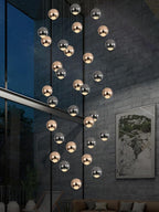 Farmhouse Crystal Chandelier, Luxury Hanging Lights High Ceiling Pendant Lighting for Foyer Staircase 32 Lights Black and Gold Dimmable 2700k-6000k