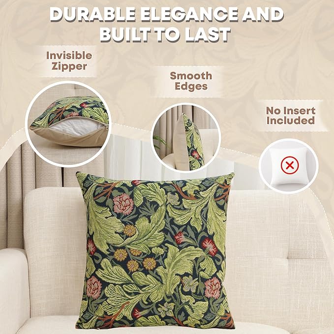Charlotte Home Furnishings Throw Pillow Covers 16x16 in, Green Leicester Decorative Couch Pillow Covers, Boho European Tapestry Cushion Cases, Living Room Cozy Home Decor, Jacquard Woven Soft Cotton