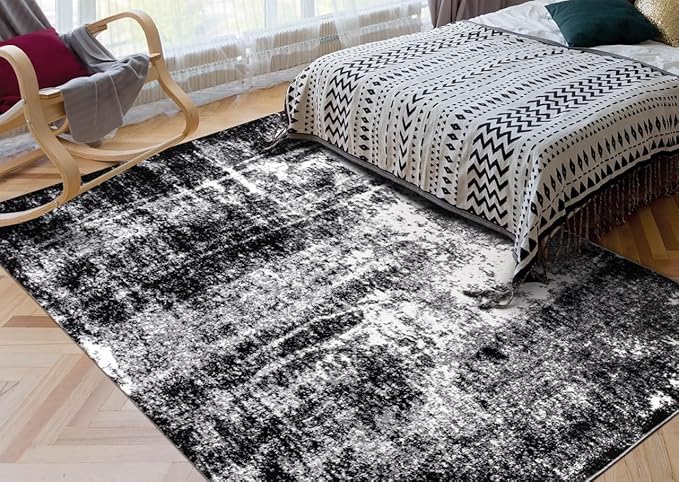 Keen Home Design Area Rugs - 9x12 Non-Shedding, Abstract Rugs for Kitchen, Living Room, Bedroom, Dining Room, Entryway - Size: 9'2" x 11'11", Abstract Black
