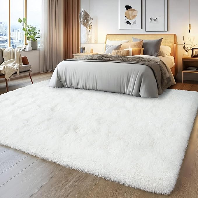 Large 8x10 Area Rugs for Living Room, Cream White Soft Shag Rug for Bedroom, Non-Slip Ultra Fluffy Rug, Modern Plush Carpet for Girls Boys Kids Room Dorm, Fuzzy Rug for Home Decor Aesthetic
