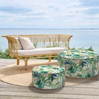 Inflatable Ottoman Stool D31 xH14 for Outdoor/Indoor Use, Water Repellent Patio Foot Rest Stool with Portable Handle,Round Pouf Ottoman Suitable for Garden,Deck and Camping - Lush Leaf Green