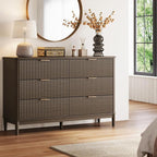 LINSY HOME Fluted Dresser for Bedroom with 6 Drawers, 54" Wide Mid Century Modern Dressers, Tall Boho Chest of Drawer, Large Wood Accent Storage Cabinet for Living Room, Curved Profile Design, Walnut