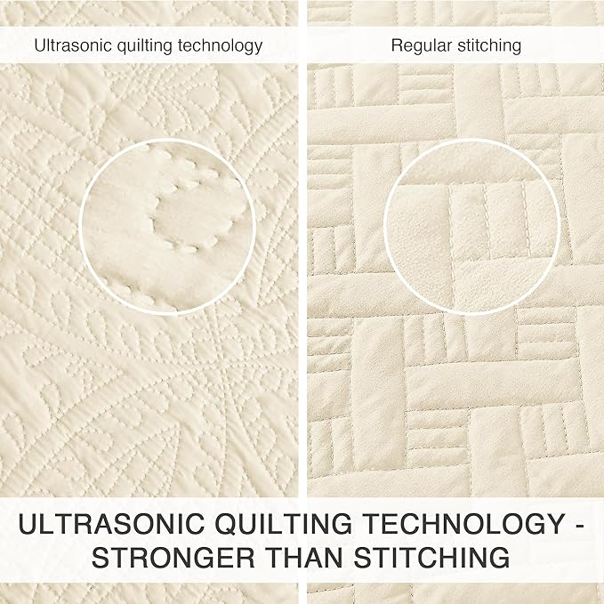 Love's cabin Quilts for Queen Bed Beige Bedspreads Bedding Set - Summer Lightweight Bedspread Comforter - Coin Pattern Bedding Coverlet for All Season - 3 Pieces (1 Quilt, 2 Pillow Shams)