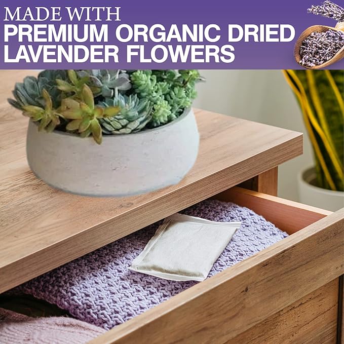 Lavender Sachet for Dryer, Naturally Scented Luggage Sachets, Closet & Drawer Fragrance, Freshens Laundry, Shoes, Gym Bags, Cars & Sweater Storage w/Premium Extra Flowers, Grown in USA (6 Pack)