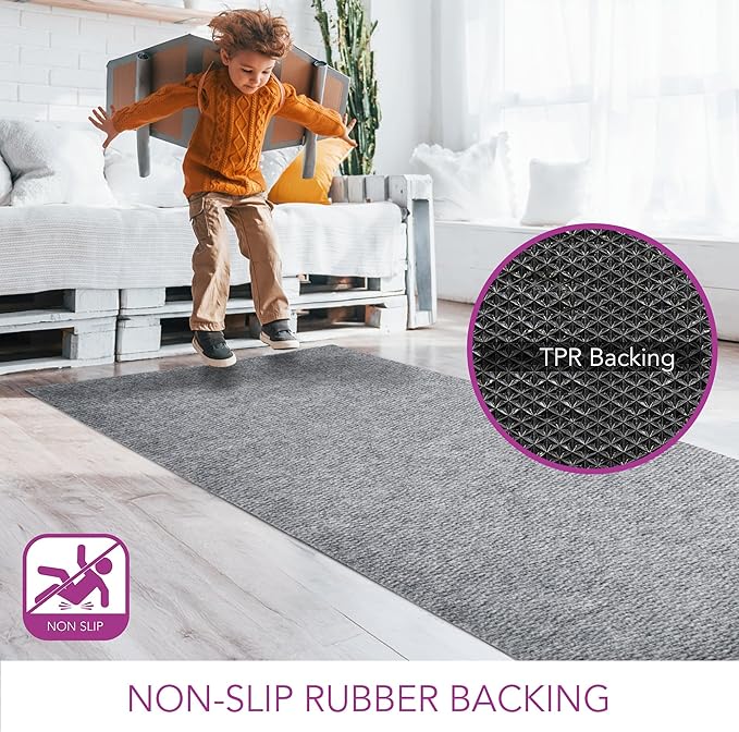 iCustomRug Hallway Runner Rug – 3x12ft Grey, Indoor/Outdoor, Non-Slip Rubber Backing, Low-Profile All-Weather Carpet, Non-Shedding & Easy Care, Entryway Mat Ideal for High Traffic Areas