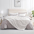 Amélie Home Faux Fur Throw Blanket for Couch, Cozy Fuzzy Fluffy Fur Luxurious Soft Striped Plush Gift Blankets for Family Sofa Chair Bed Living Room Bedroom, 60"x80", Ivory