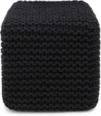 REDEARTH Cube Pouf Foot Stool Ottoman - Hand Knitted Poof - Cord Boho Pouffe - Home Décor - Stuffed Footrest for Living Room - Bedroom - Covered Patio (16" x 16" x 16") - Black