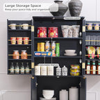 OKD Fluted Kitchen Pantry, 72" Tall Mid Century Modern Storage Cabinet with Adjustable Shelves & Door Organizer, Wood Cabinet for Kitchen, Living Room, Dark Grey