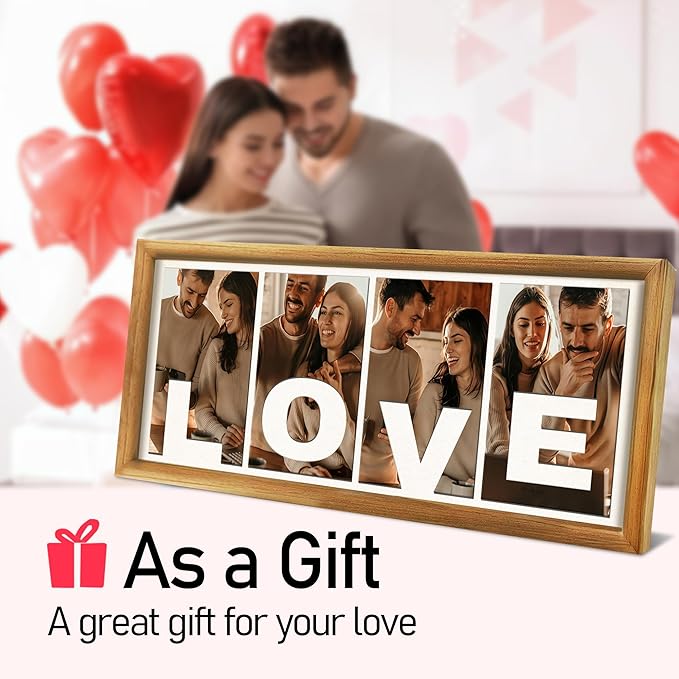 Gifts for Him/Her - Personalized Photo Frame with Love Design, Wall Mount or Tabletop Display, Romantic Gifts for Boyfriend Girlfriend Anniversary Birthday Valentine's