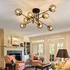 SZXYKEJI 8 Light Glass Globe Ceiling Light Black and Gold Mid Century Flush Mount Sputnik Light Fixture Bubble Chandelier Living Room Farmhouse for Dining Room Kitchen Bedroom.