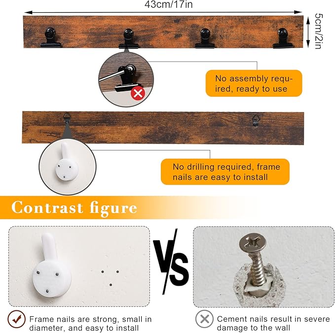 Picture Frame With 24 Clips,Large Size Collage Photo Frames, Hanging Wall Decor Frame, Organize and Display Photos, Artwork. No Assembly Required, Brown