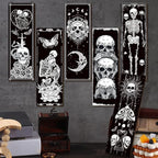 Sintuff 6 Pieces Black Gothic Wall Decor Skull Wall Art Boho Sun Moon Phases Snake Gothic Hanging Wooden Minimalist Skeleton Art Prints Vintage Pediments for Room Living Bedroom Bathroom