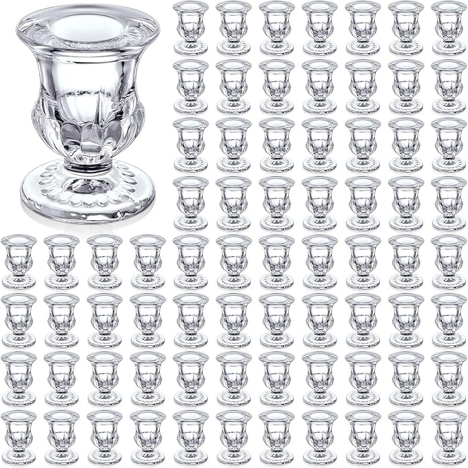 Foaincore 66 Pcs Candlestick Holders Bulk 2.5 Inch Taper Candle Holder for Table Centerpiece Thick Glass Ritual Candle Stand for Wedding Christmas Valentines Festival Party Decorations (Clear)