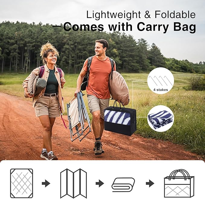 OLANLY Waterproof Outdoor Rug 9x12 ft, Reversible Outdoor Plastic Straw Rug with Leaf Pattern, RV Mat, Indoor Outdoor Carpet for Patio, Camping, Balcony, Deck, Backyard, Navy & White