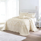 BrylaneHome Bedding Lightweight All Season Modern Amelia Quilted Damask Oversized Ultra Soft Bedspread - Queen, Ivory