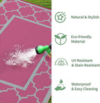 GENIMO 6' x 9' Outdoor Rug Waterproof for Patio Decor, Foldable Reversible Plastic Straw Area Rugs Mat for Camper, Outside Carpet for Rv, Deck, Porch, Picnic, Beach, Balcony, Pink & Grey