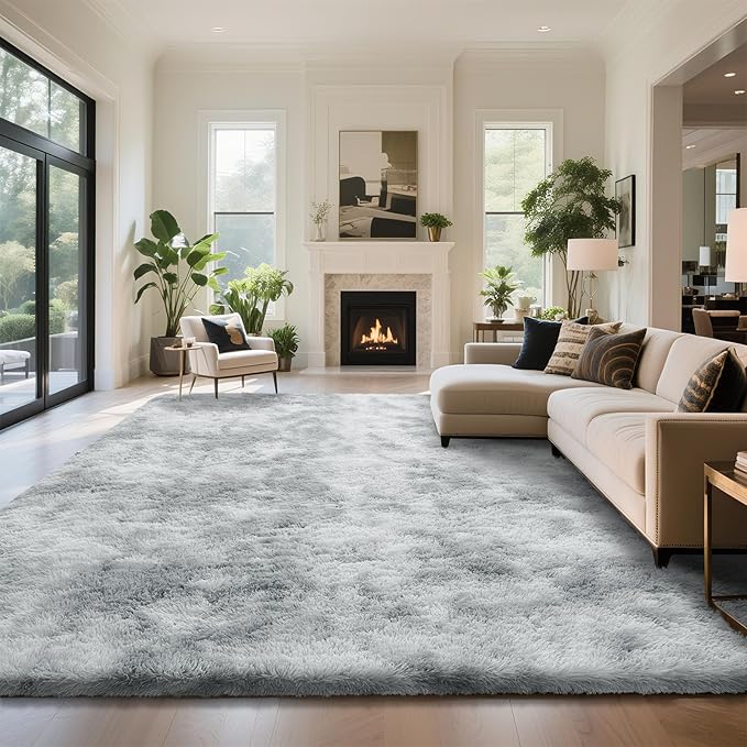 Fluffy Rug Shaggy Area Rug, Mottling Grey 8x10 Area Rugs for Living Room, Large Shag Area Rugs for Bedroom Kids Room Home Decor, Upgrade Anti-Skid Rectangular Fuzzy Rugs