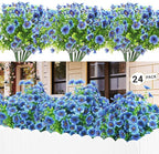 24 Bundles Artificial Flowers for Outdoors & Indoors – UV Resistant Faux Plastic Plants for Garden, Patio, Porch, Window Box, Home Decor – Lush & Vibrant Fake Flowers, Blue