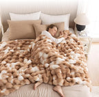 Cozy Faux Fur Throw Blanket for Bed Warm Fuzzy Throw Blanket, Soft Plush Thick Bubble Blankets for Bedroom and Living Room, Furry Luxury Blanket, 60 x 80, Tie-Dye Brown